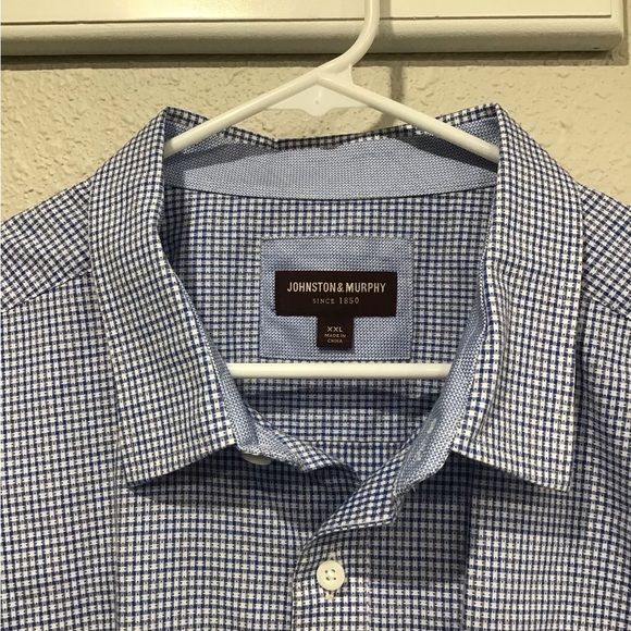 Johnston & Murphy Men’s XXL Short Sleeve Button-Up Shirt Blue Check Smart Casual - Picture 2 of 5